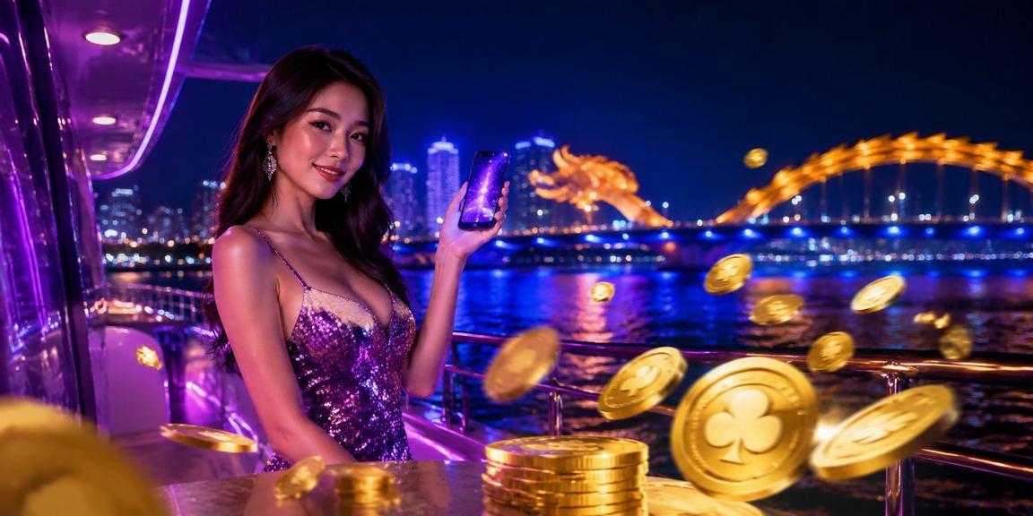 Người dùng trẻ tại Đà Nẵng trải nghiệm mobile casino dưới ánh đèn neon ban đêm