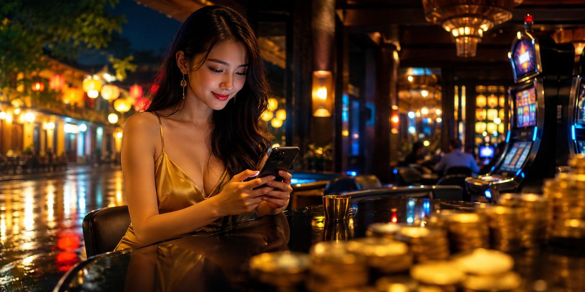 Người dùng trải nghiệm mobile casino tại quán cà phê Hội An với không gian thư giãn